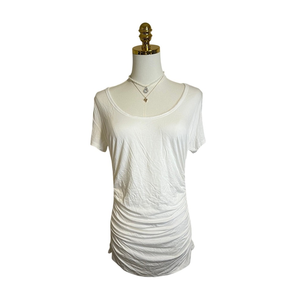 Venus Womens‎ White Ruched Side Scoop Neck Short Sleeve T-Shirt Top Size Medium